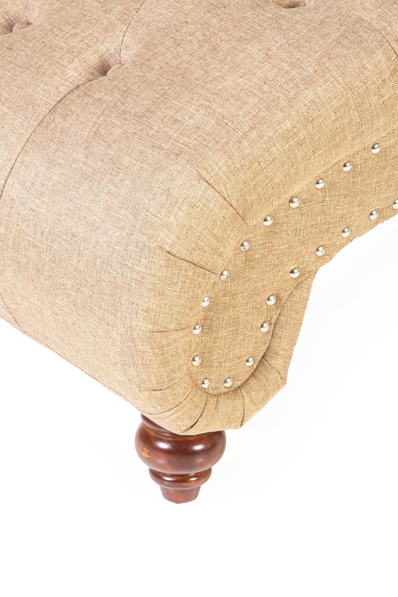 Light Brown Tufted Chaise Lounge with Nailhead Trim & Bolster Pillow - Image 3
