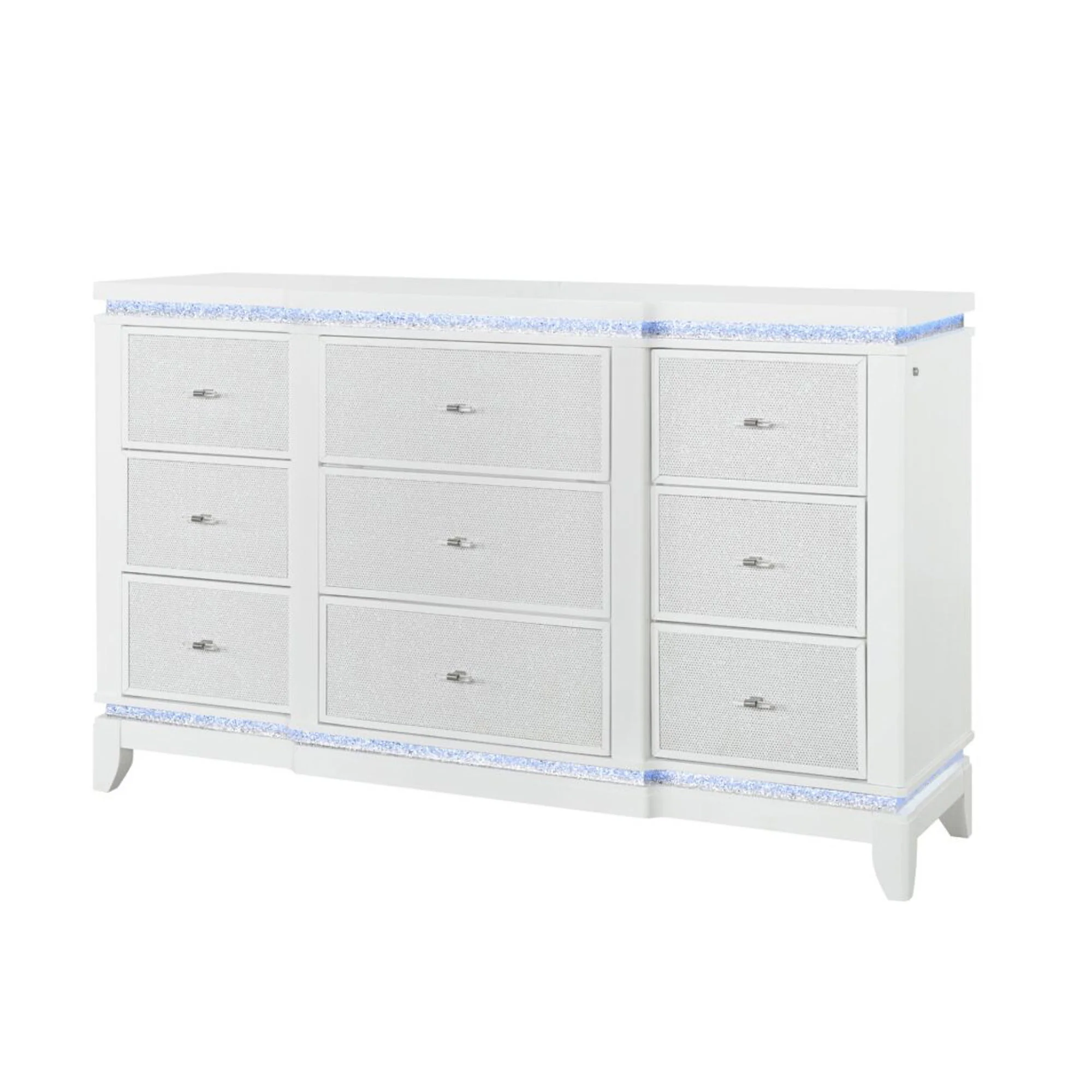 Adalid - Dresser With LED Light And Glittered Drawer Fronts - White - Image 2