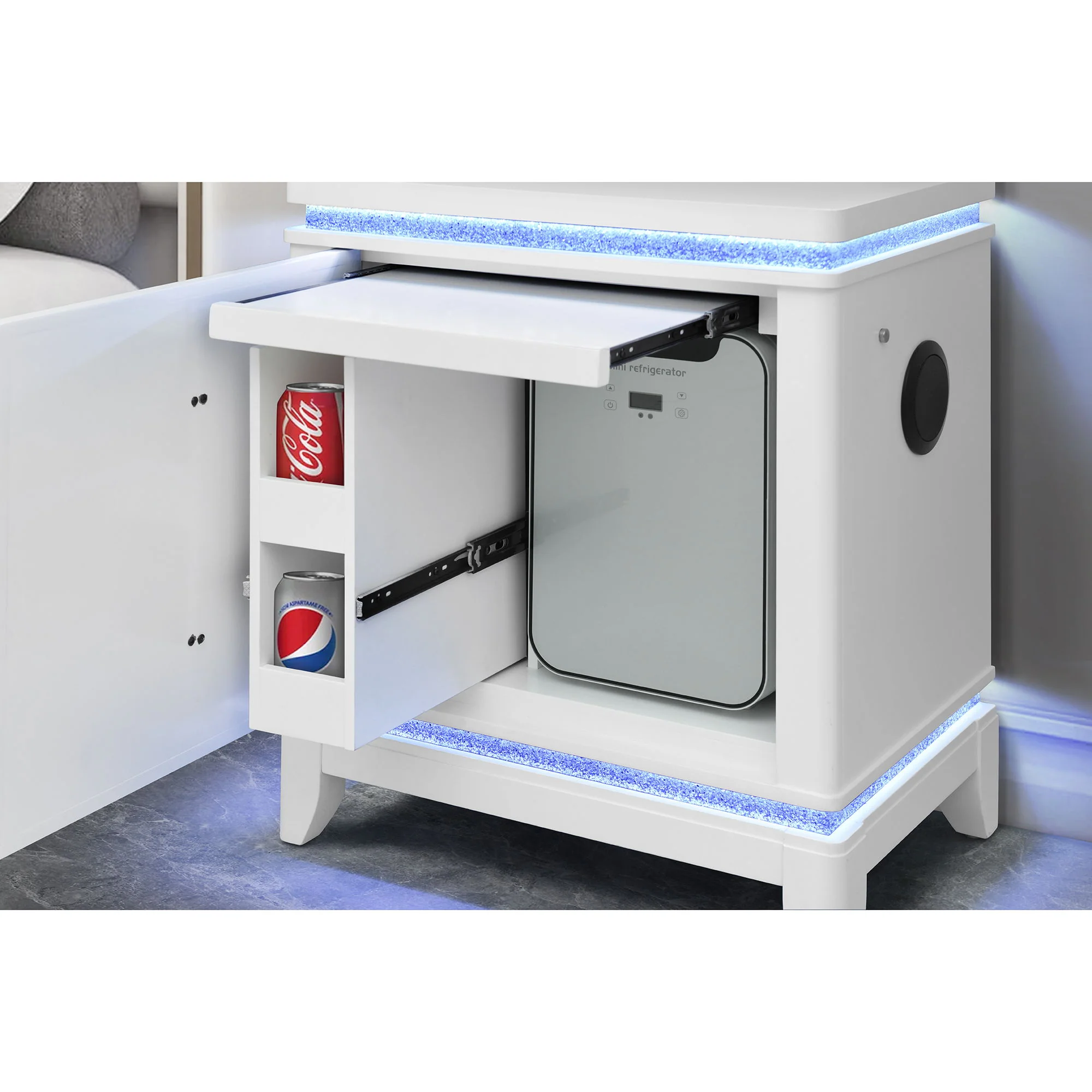 Adalid - Nightstand With Cooler, USB And Speaker - White - Image 3