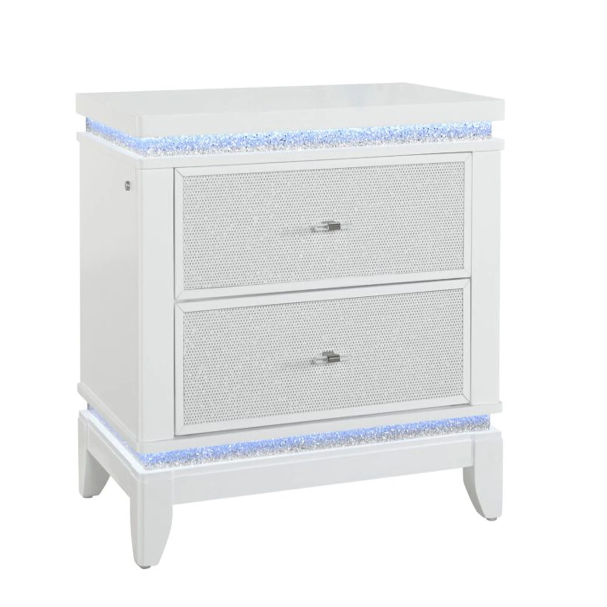 Adalid - Nightstand With Glittered Drawer Front And LED Lighting - White - Image 6