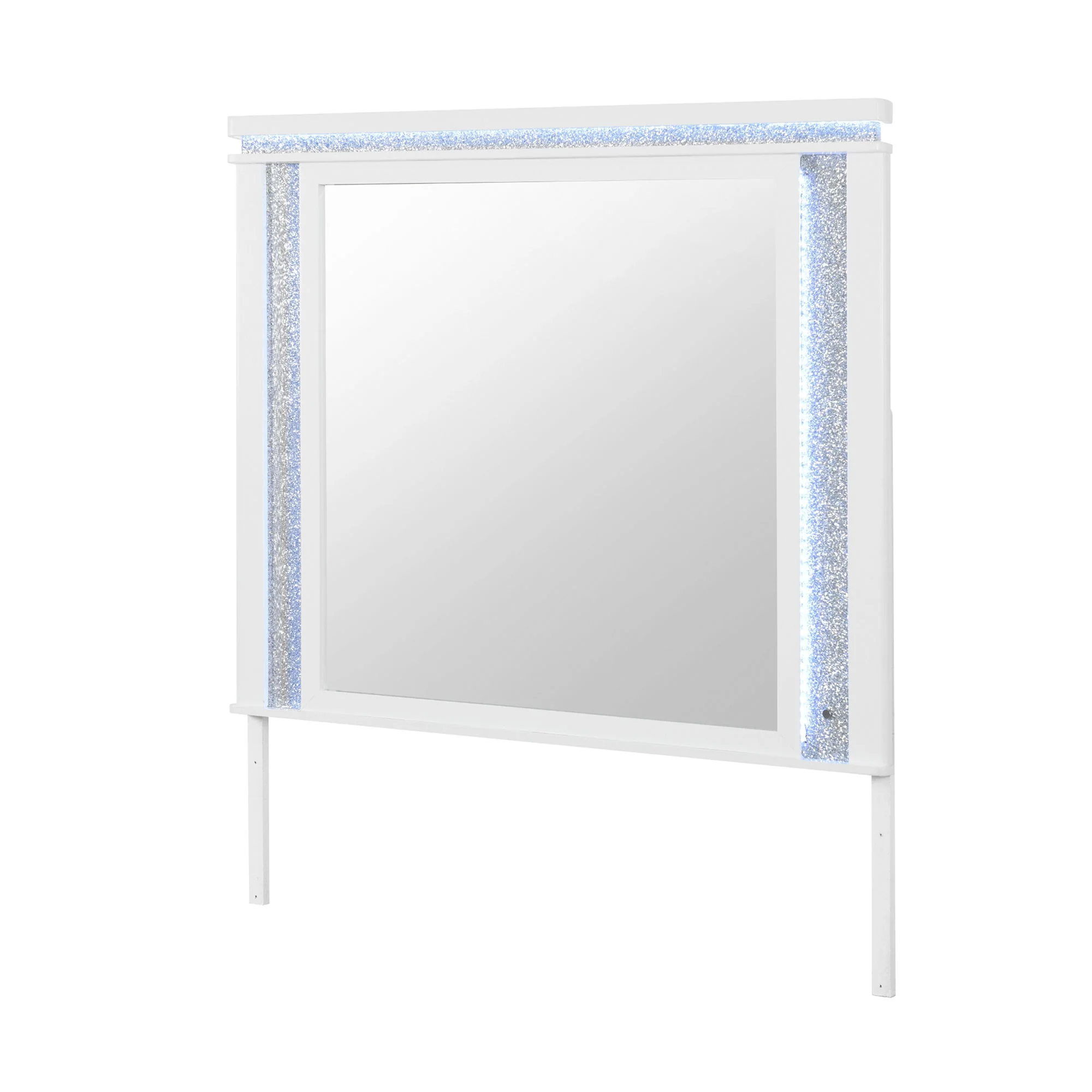 Adalid - Square Shaped Mirror With LED Lighting And Glittered Detailing - White - Image 2