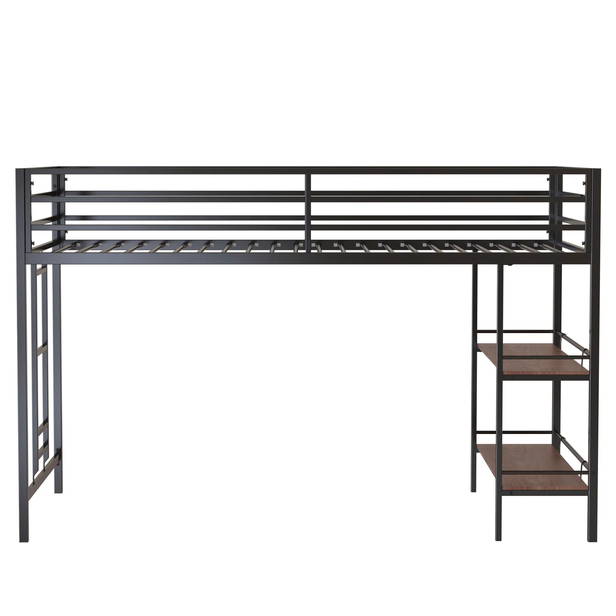 Adam - Twin Loft Bunk Bed With Cinnamon Wood Shelf - Black - Image 5