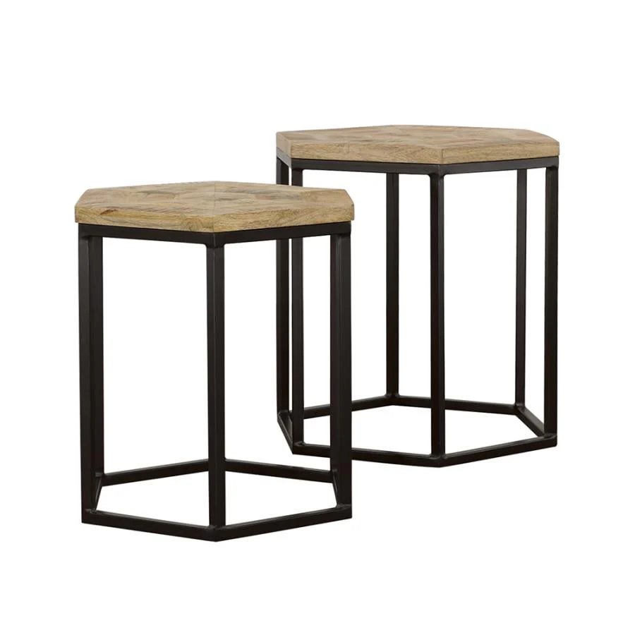 Adger - 2 Piece Hexagonal Nesting Tables - Natural And Black - Image 2
