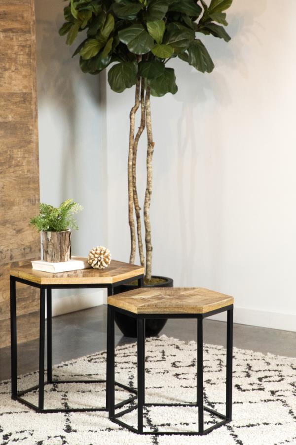 Adger - 2 Piece Hexagonal Nesting Tables - Natural And Black - Image 3
