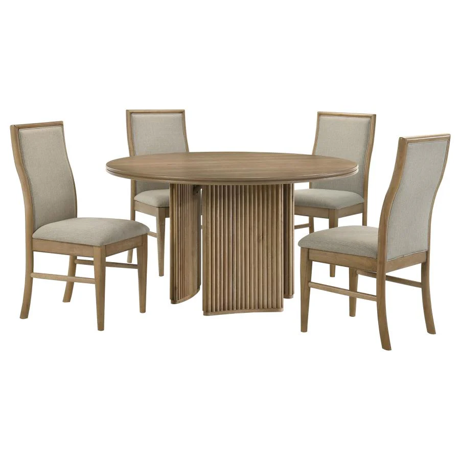 Adina - 5 Piece Round Dining Table Set - Barley / Distressed Light Brown - Image 2