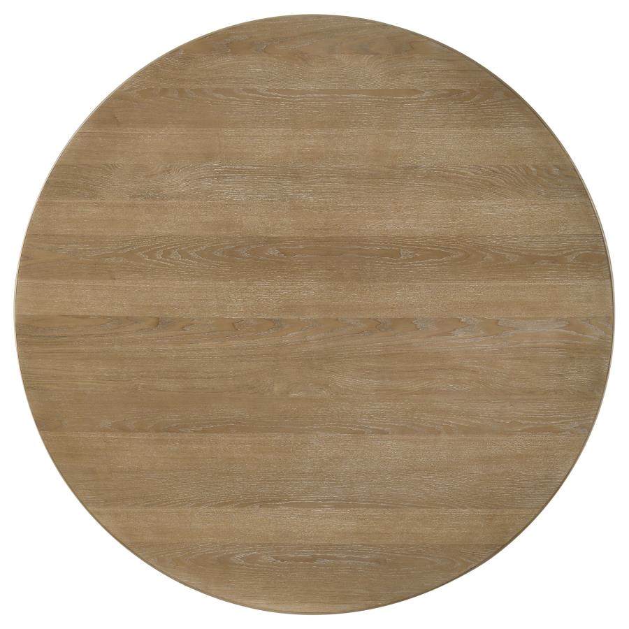 Adina - 53" Round Wood Dining Table - Distressed Light Brown - Image 5