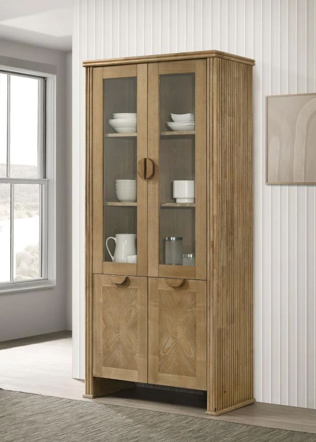 Adina - Tall Display Cabinet - Distressed Light Brown - Image 2