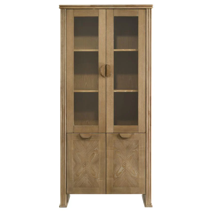 Adina - Tall Display Cabinet - Distressed Light Brown - Image 4