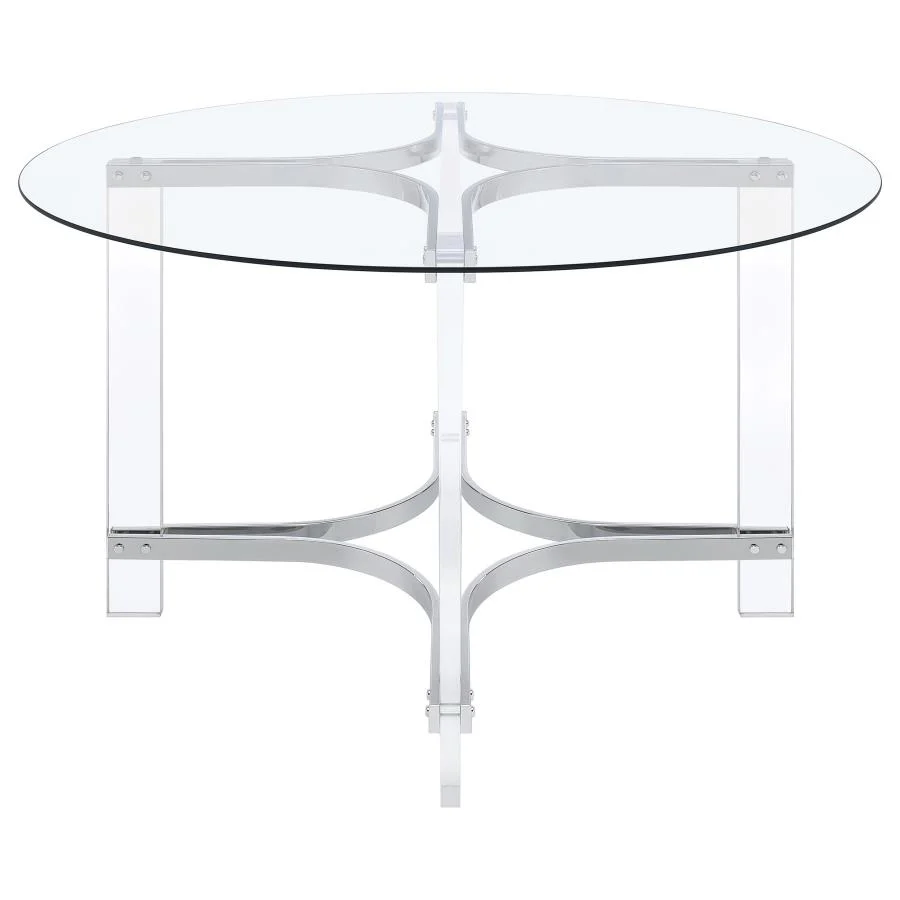 Keeling - Round Glass Top Acrylic Dining Table - Chrome - Image 5