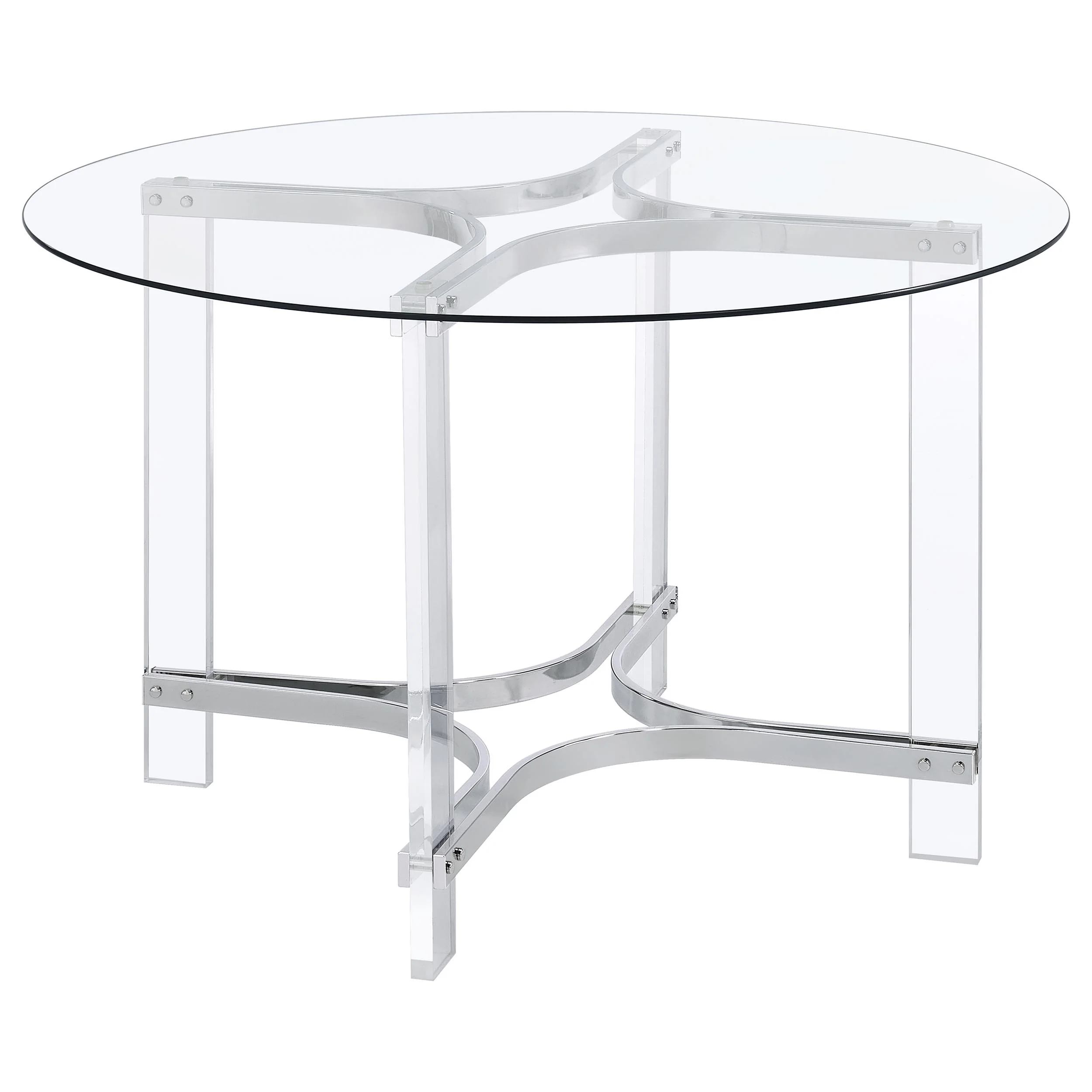 Keeling - Round Glass Top Acrylic Dining Table - Chrome - Image 9