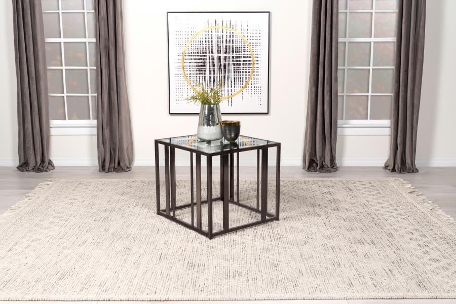 Adri Rectangular Glass Top Side End Table Black Nickel - Image 8