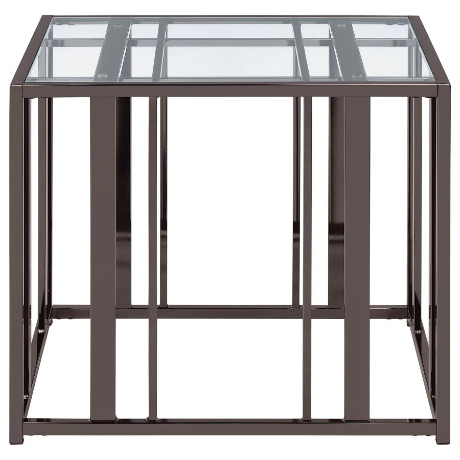 Adri Rectangular Glass Top Side End Table Black Nickel - Image 9