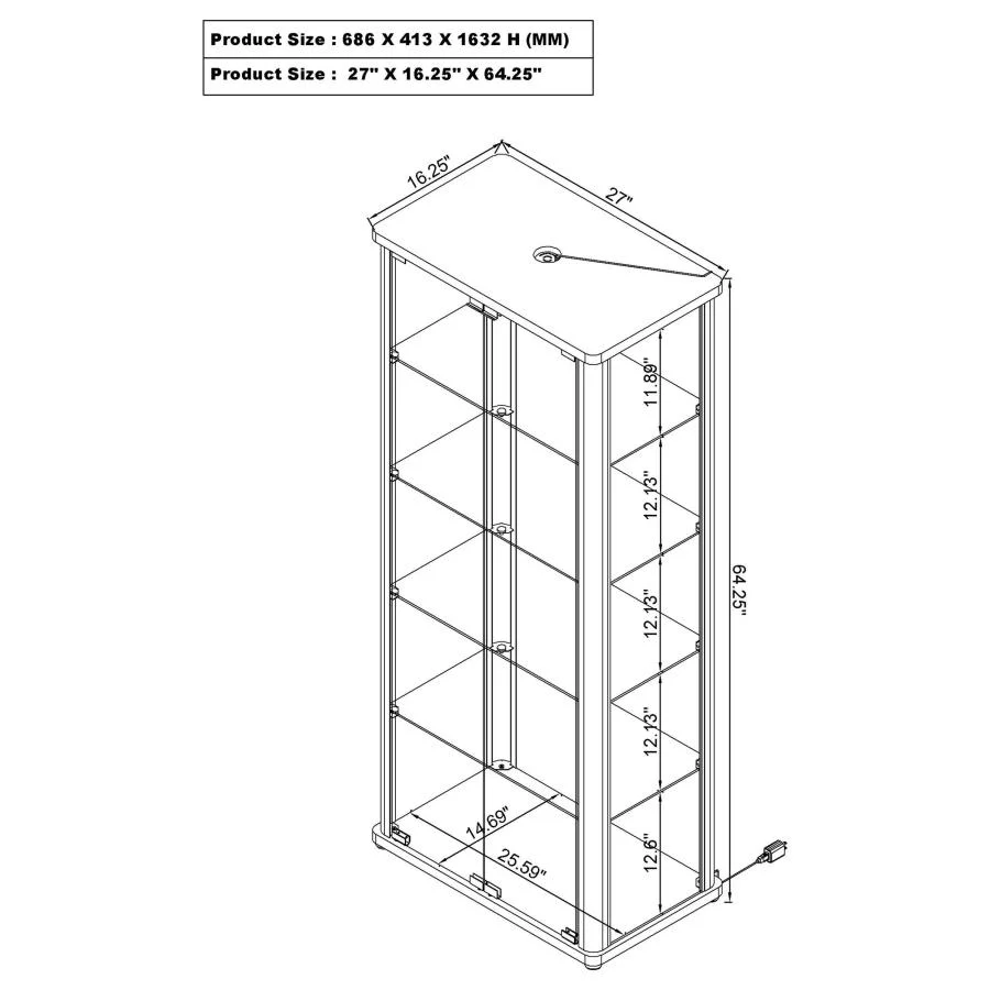 Aero - 5-Shelf Display Curio Cabinet With Led Lighting - Image 28