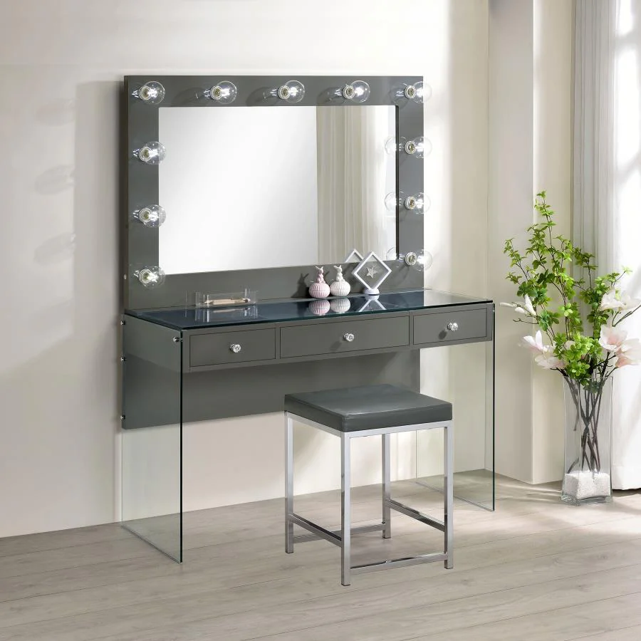 Afshan - 3-Drawer Vanity Set With Lighting - Gray High Gloss - Image 10