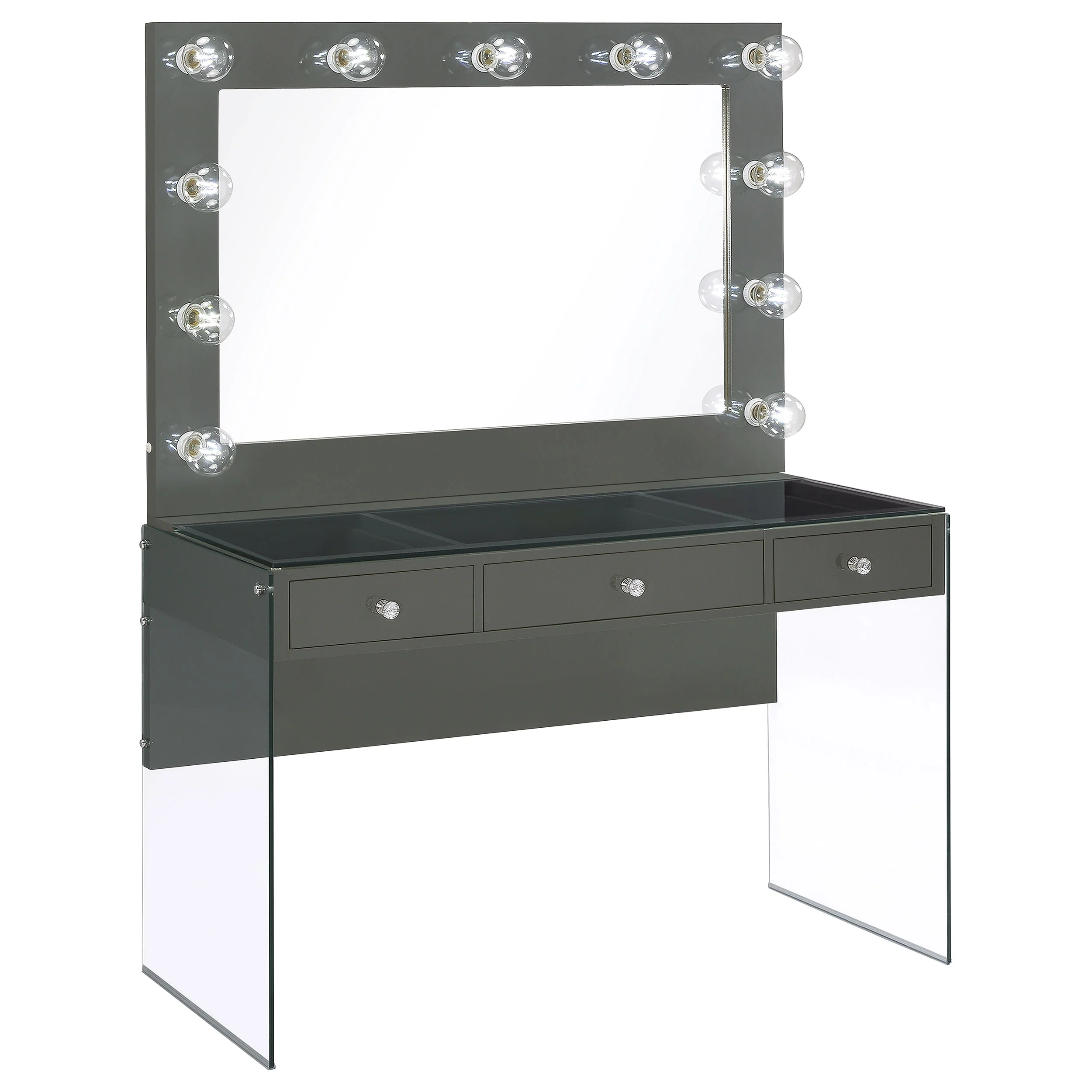 Afshan - 3-Drawer Vanity Set With Lighting - Gray High Gloss - Image 11
