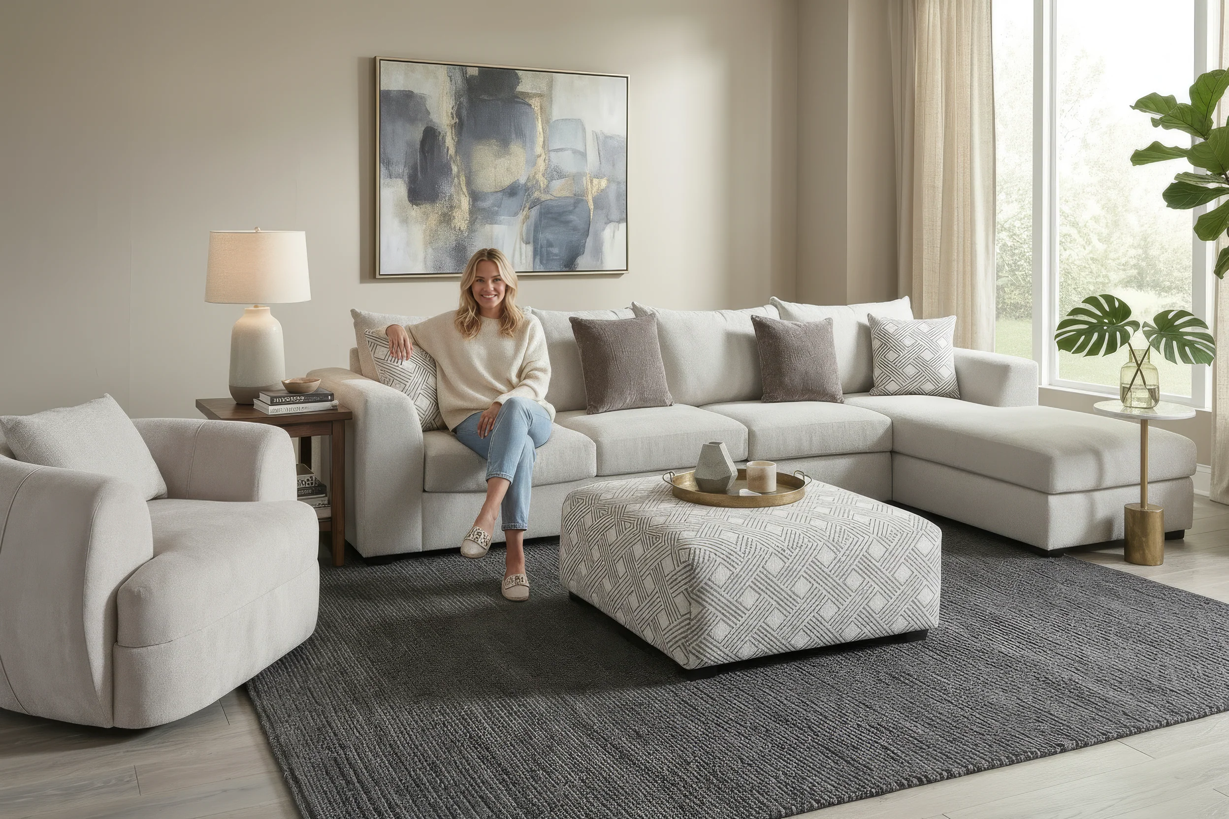 Airea Silver 3-Piece Sectional Sofa with Right-Facing Chaise - Image 2