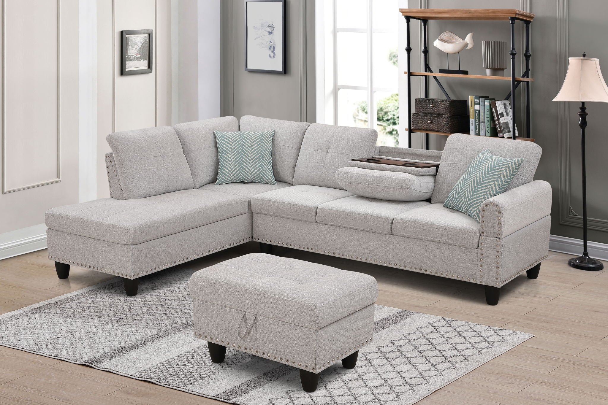Alger - 98" Wide Left Hand Facing Sofa & Chaise With Ottoman - Image 14