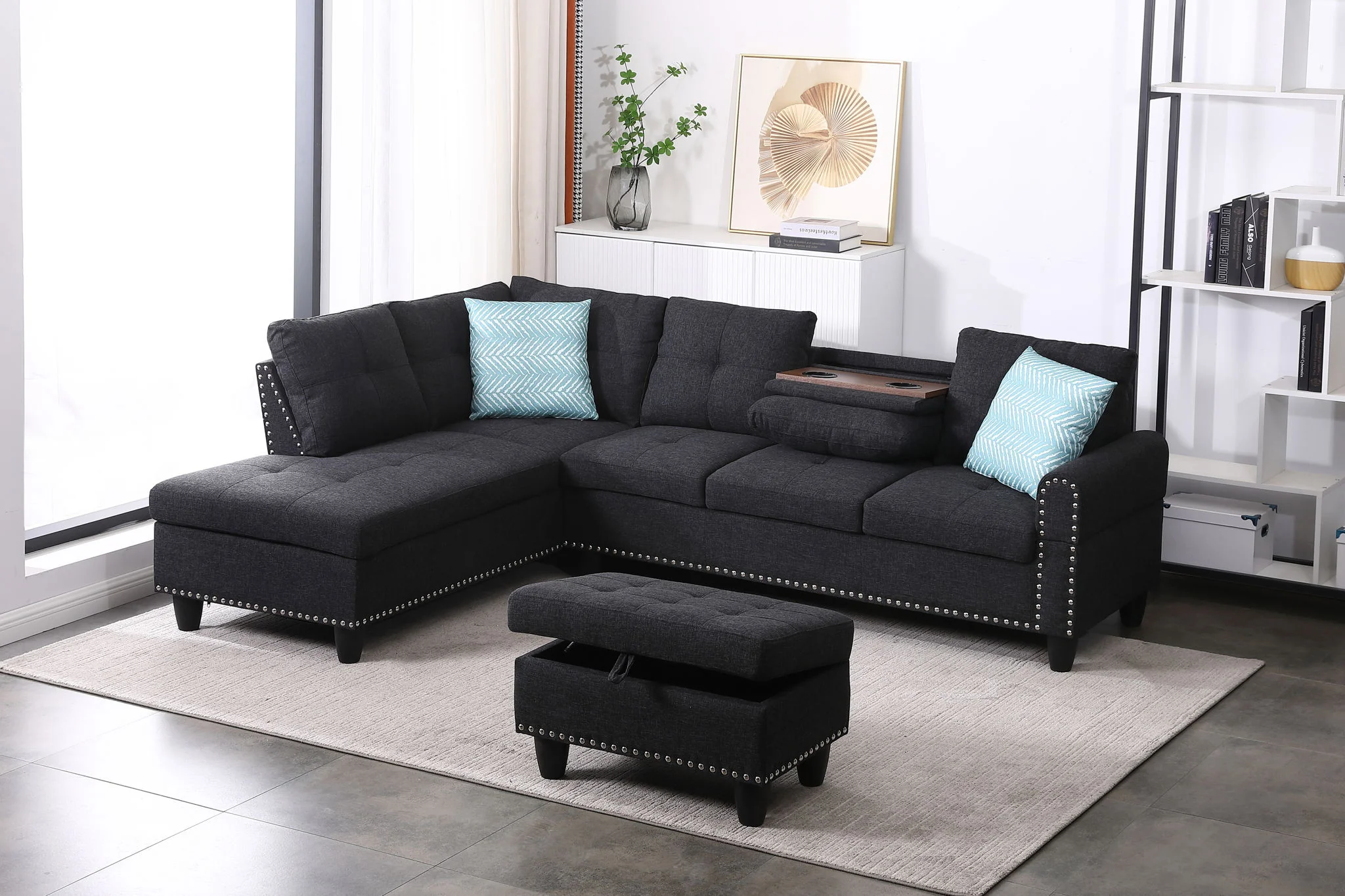 Alger - 98" Wide Left Hand Facing Sofa & Chaise With Ottoman - Image 3