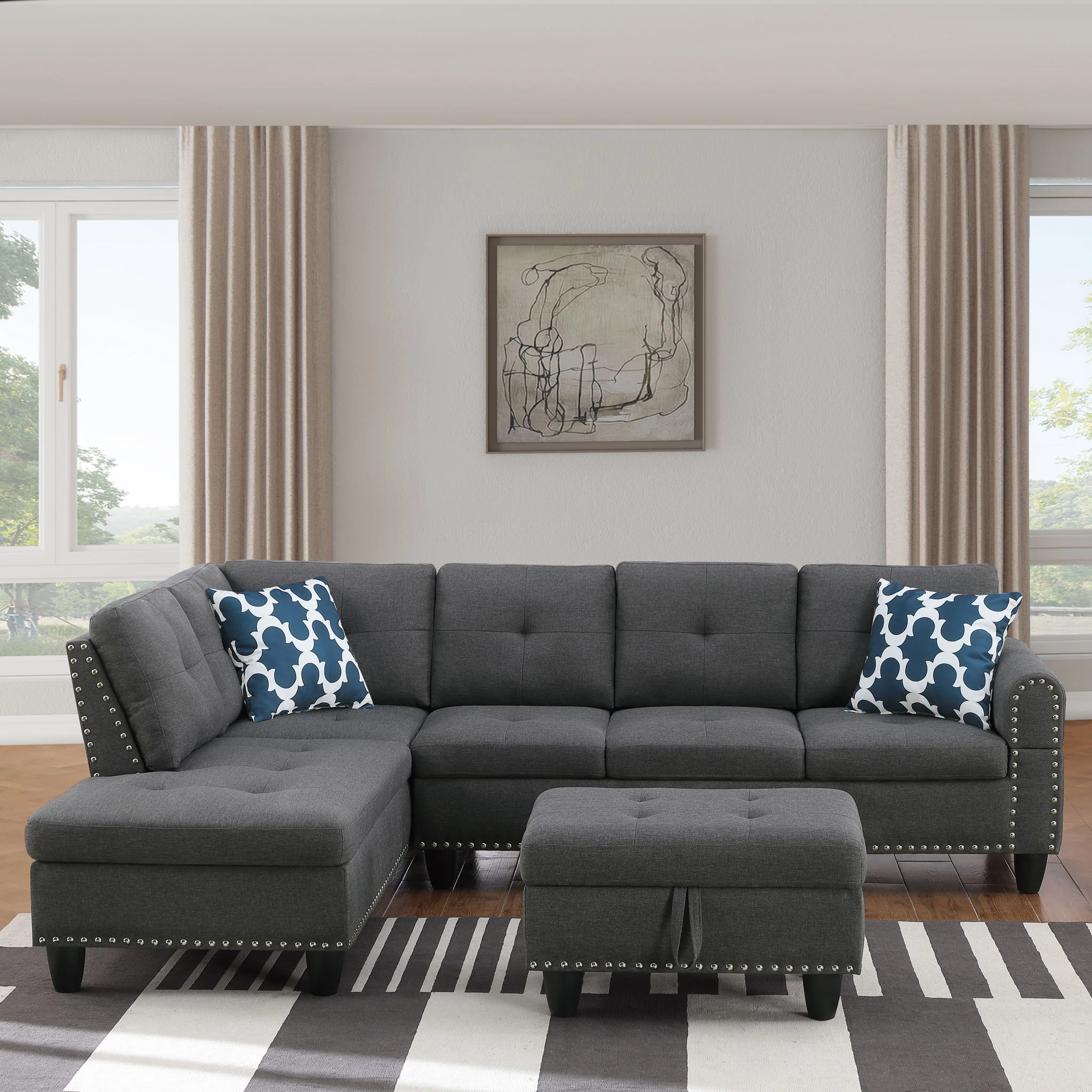 Alger - 98" Wide Left Hand Facing Sofa & Chaise With Ottoman - Image 34