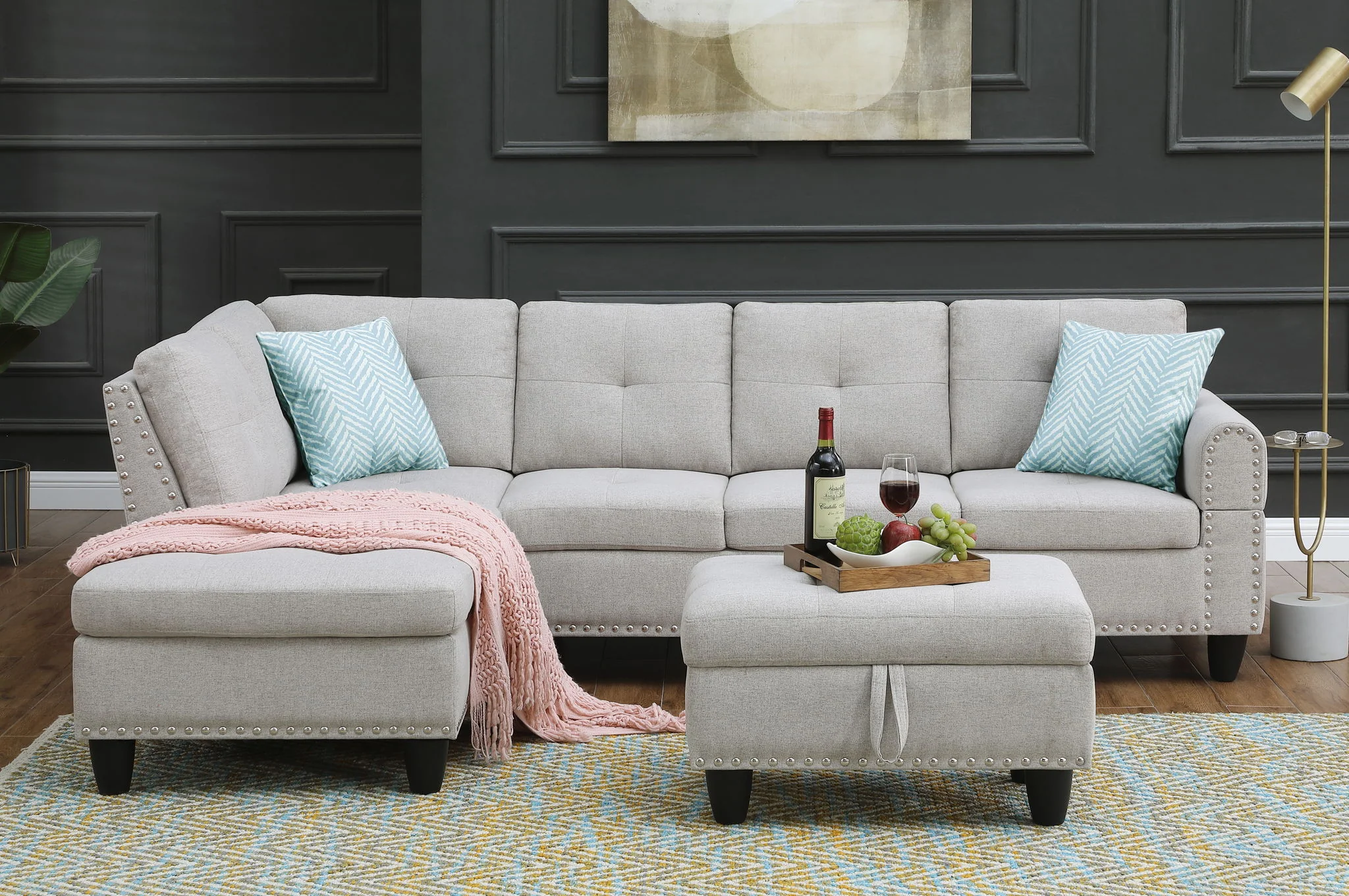 Alger - 98" Wide Left Hand Facing Sofa & Chaise With Ottoman - Image 9