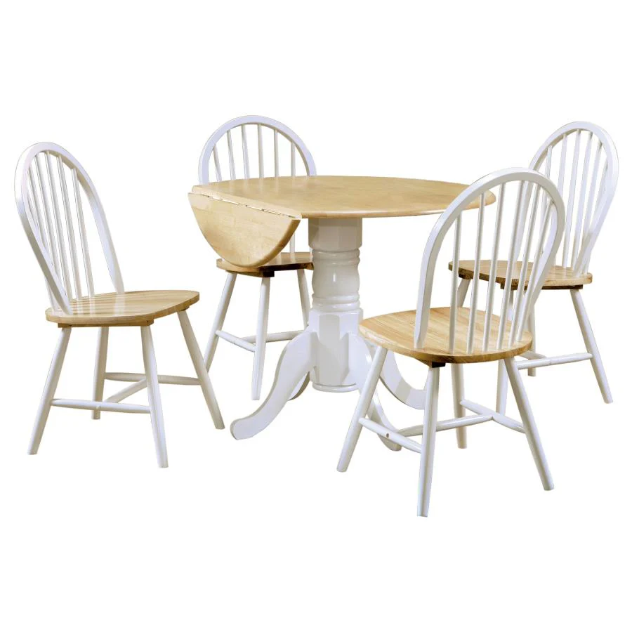 Allison - 5 Piece Round Drop Leaf Dining Table Set - White - Image 2