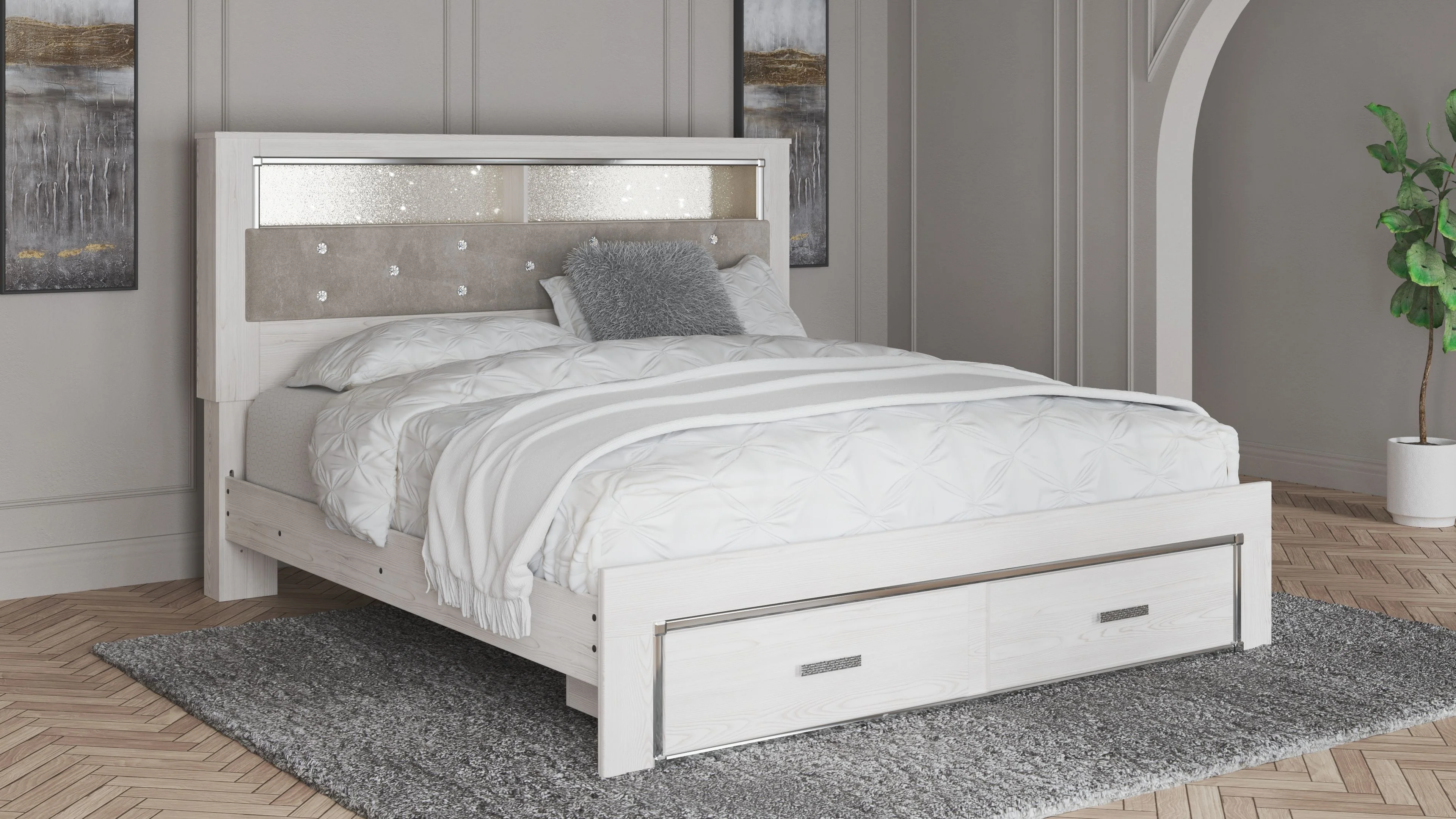Altyra - King Upholstered Bookcase Bed With Storage - White - Image 8