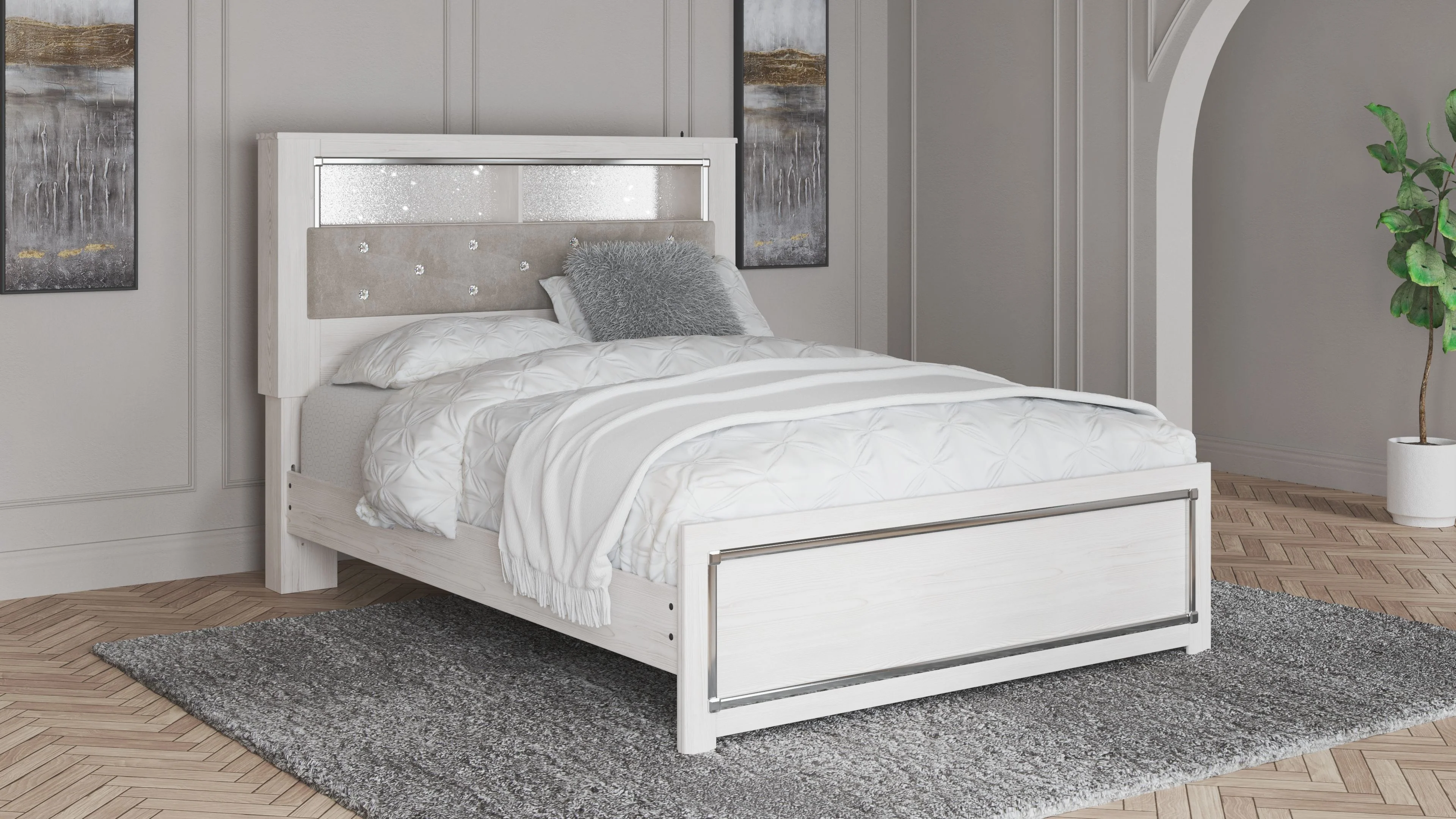 Altyra - Queen Panel Bookcase Bed With Roll Slats - White - Image 7