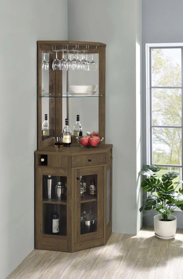 Alviso - 1-Drawer Corner Home Bar Wine Cabinet - Rustic Oak - Image 2