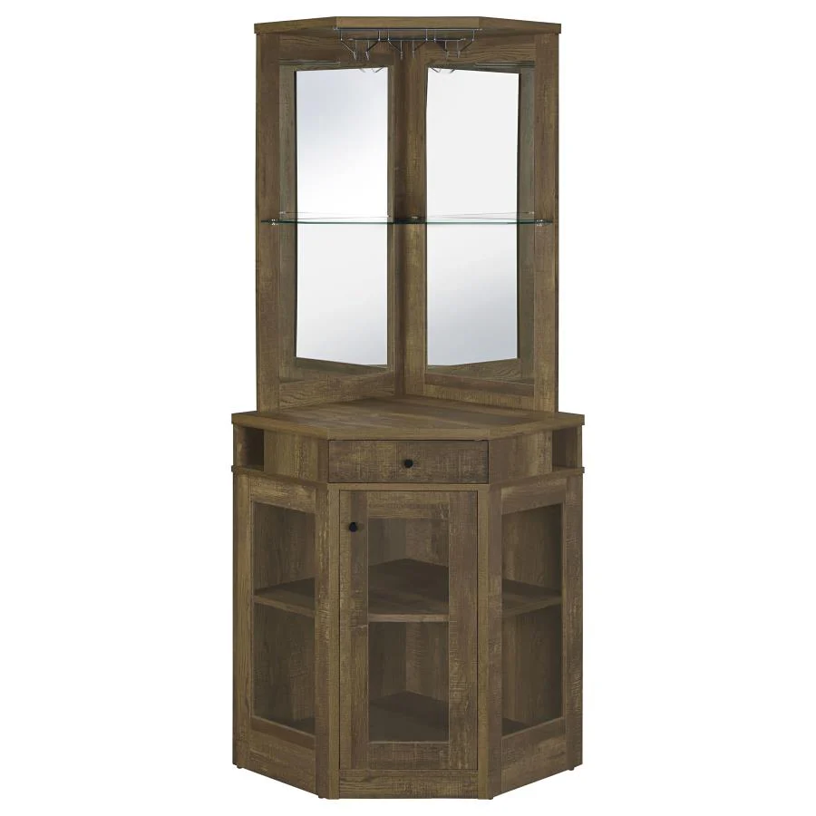 Alviso - 1-Drawer Corner Home Bar Wine Cabinet - Rustic Oak - Image 4