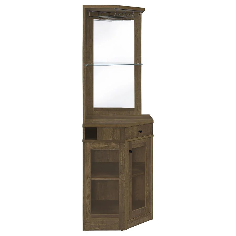 Alviso - 1-Drawer Corner Home Bar Wine Cabinet - Rustic Oak - Image 9