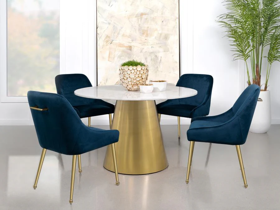 Ambrose - Round Marble Top Dining Table - Brushed Gold - Image 11