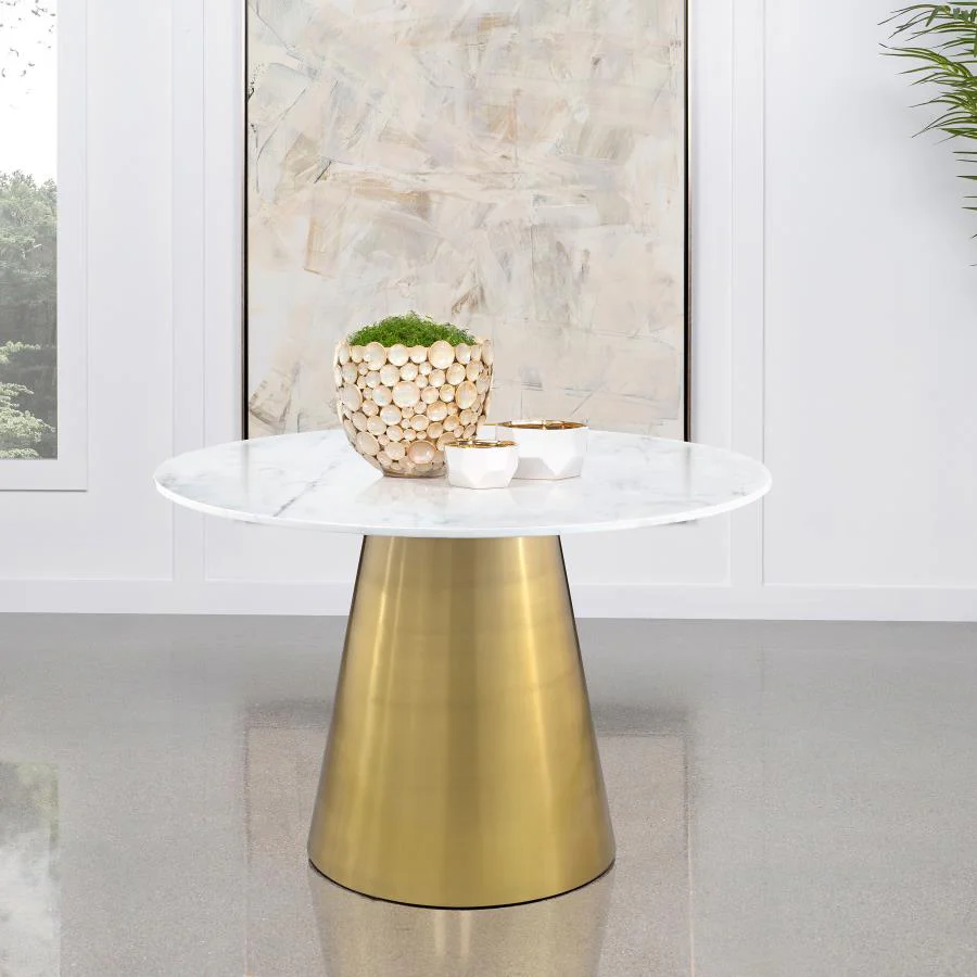 Ambrose - Round Marble Top Dining Table - Brushed Gold - Image 2