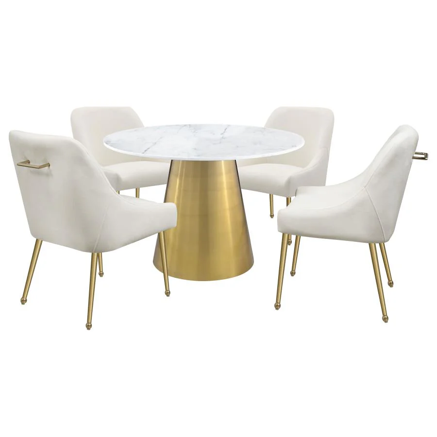 Ambrose - Round Marble Top Dining Table - Brushed Gold - Image 4