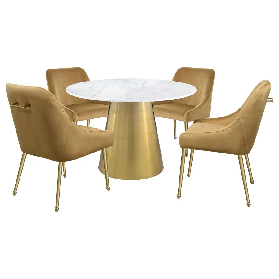 Ambrose - Round Marble Top Dining Table - Brushed Gold - Image 5
