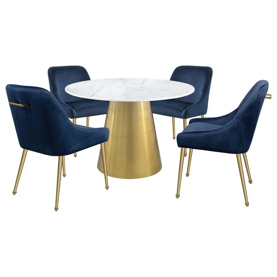 Ambrose - Round Marble Top Dining Table - Brushed Gold - Image 7