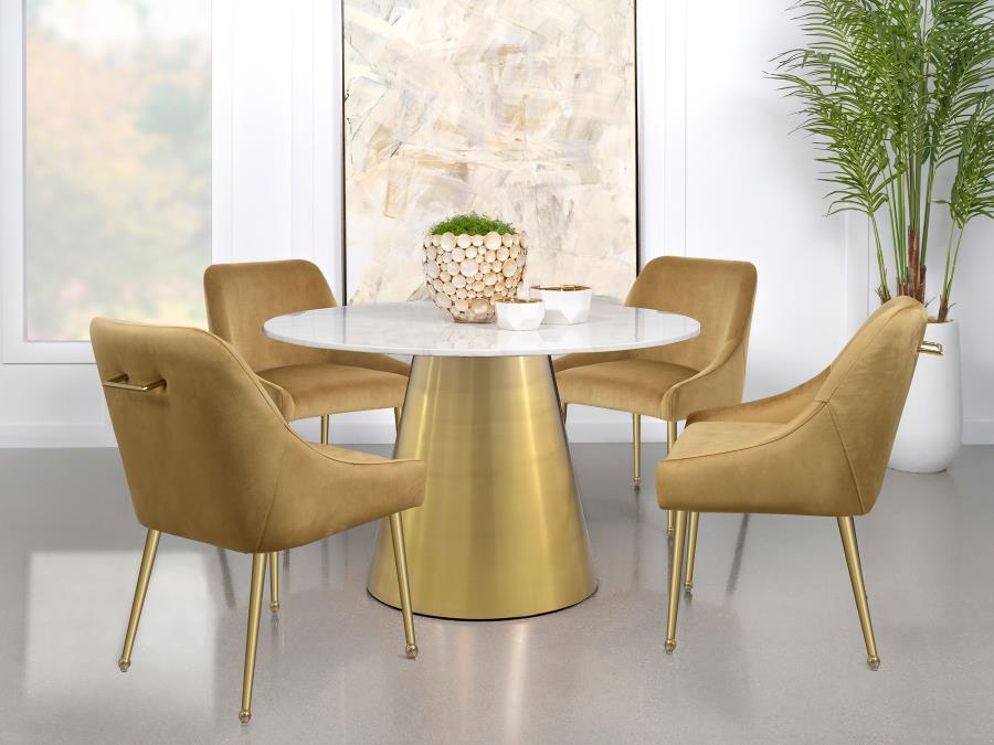Ambrose - Round Marble Top Dining Table - Brushed Gold - Image 9