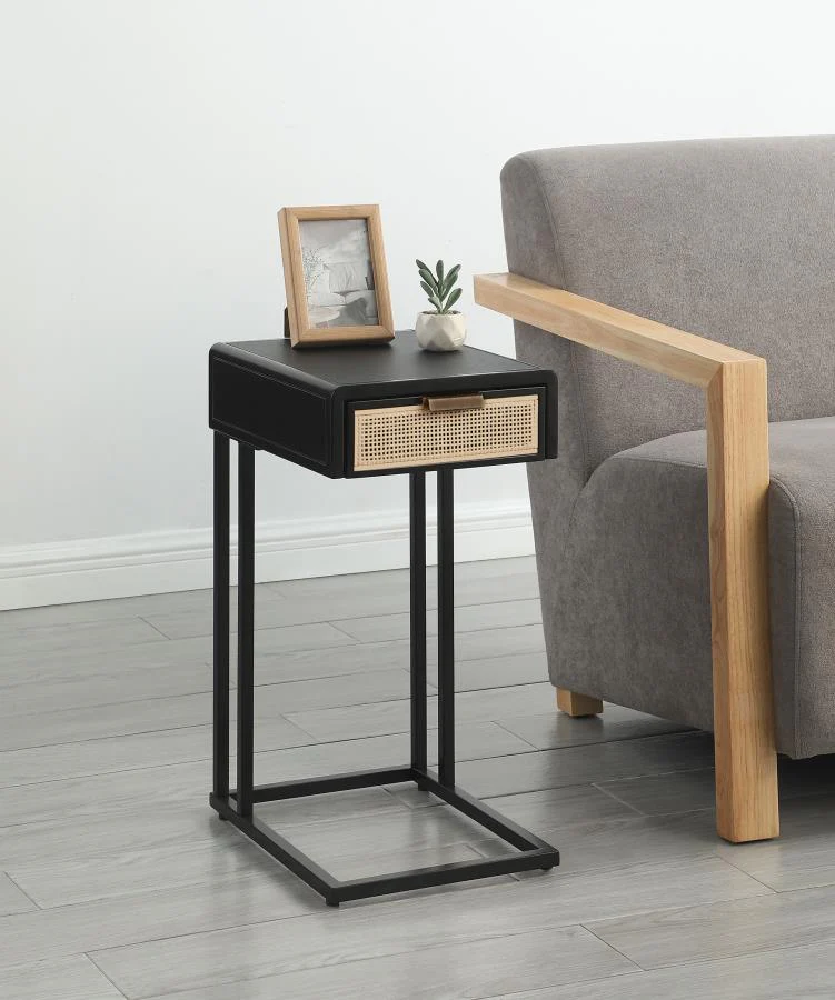 Amherst - 1-Drawer Radio Weave Cane Metal Side Table - Image 4