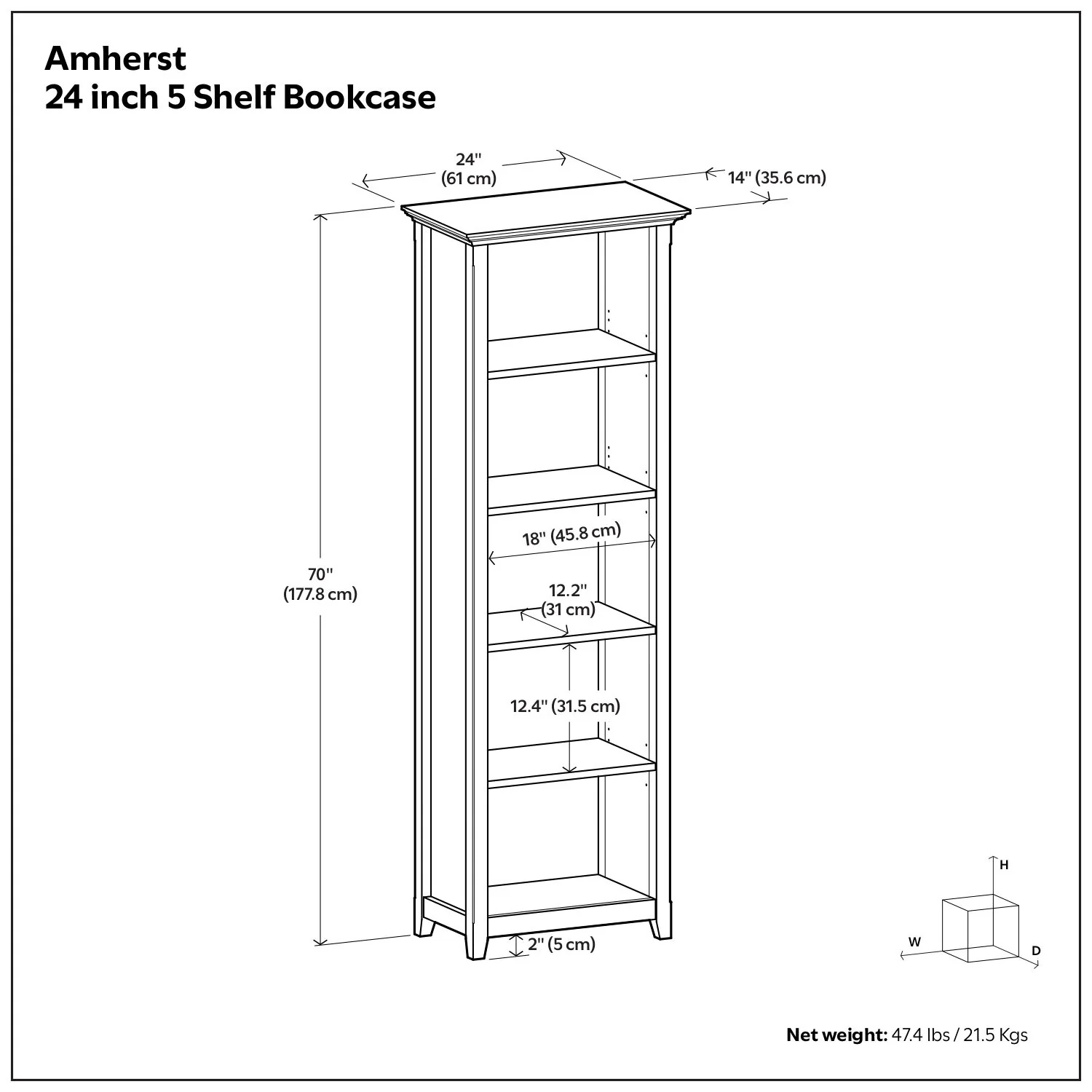 Amherst - 5 Shelf Bookcase, Handcrafted - Image 36
