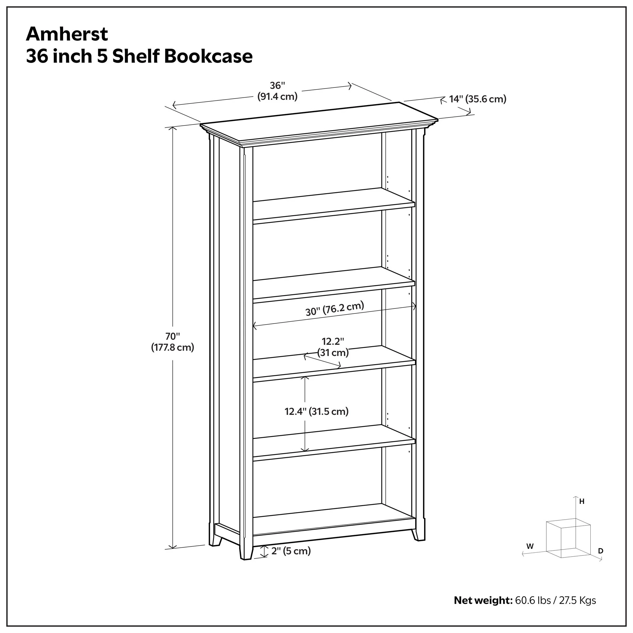 Amherst - 5 Shelf Bookcase, Handcrafted - Image 40