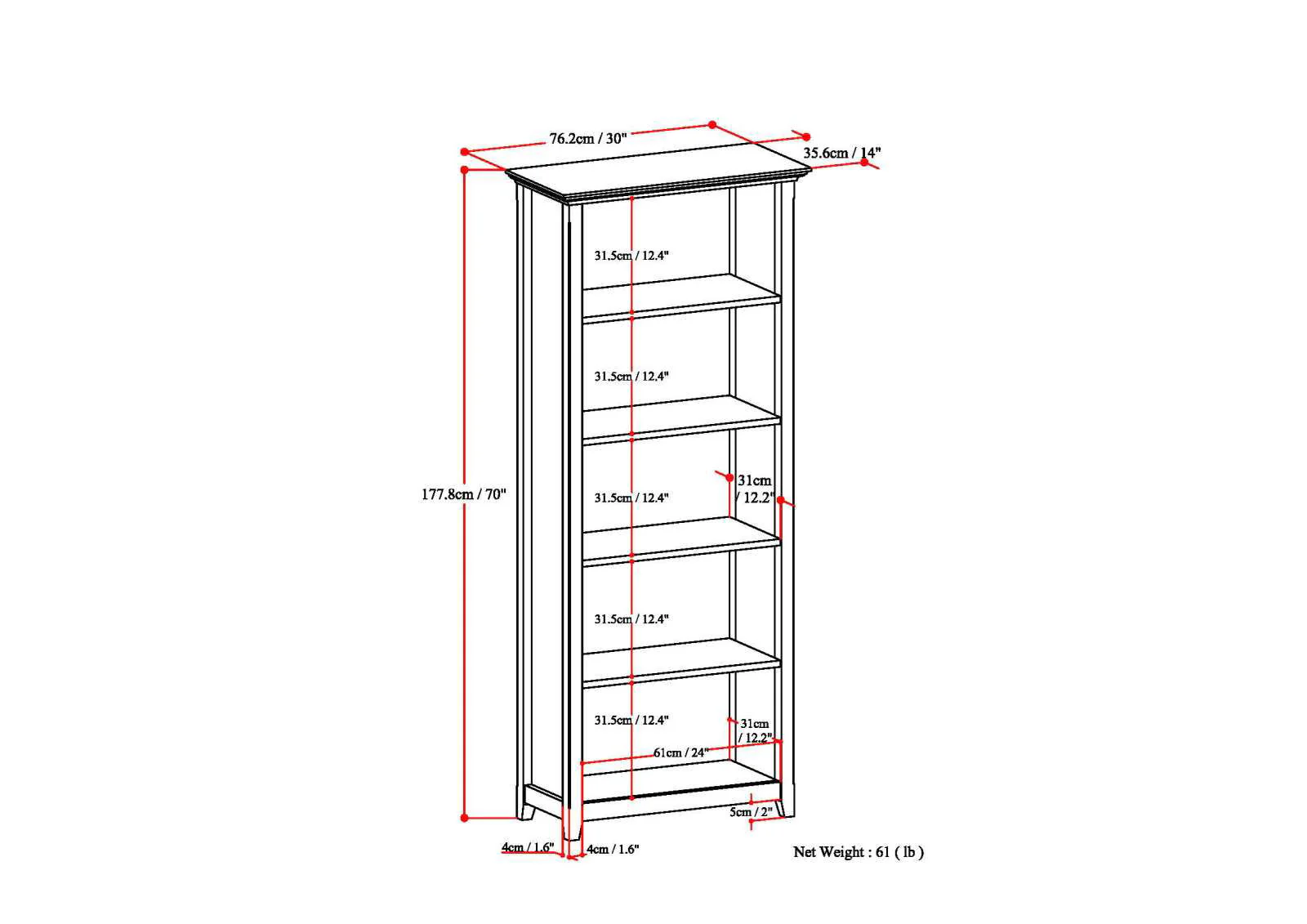 Amherst - 5 Shelf Bookcase, Handcrafted - Image 61