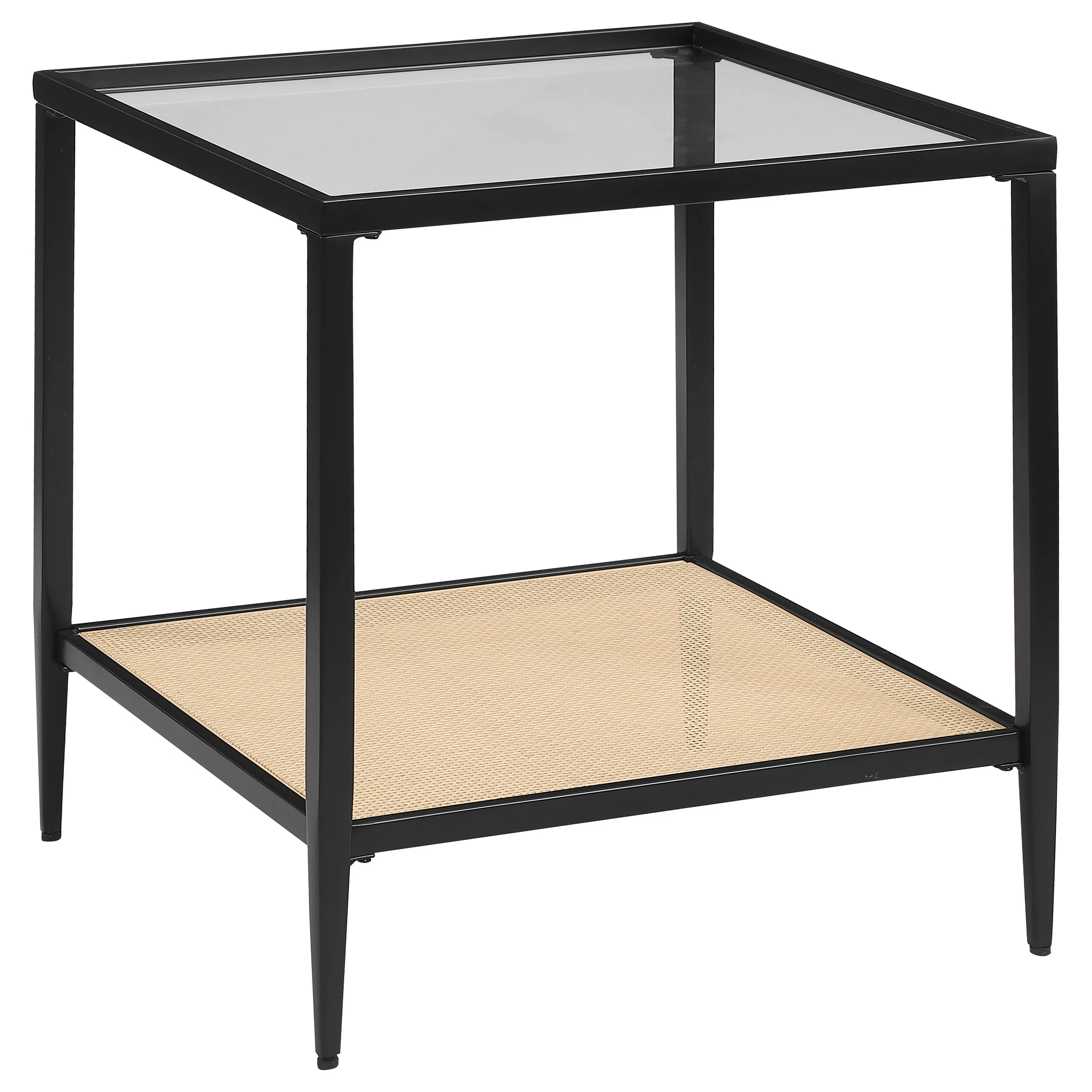 Amherst Glass Top Metal with Cane Shelf End Table Black - Image 8