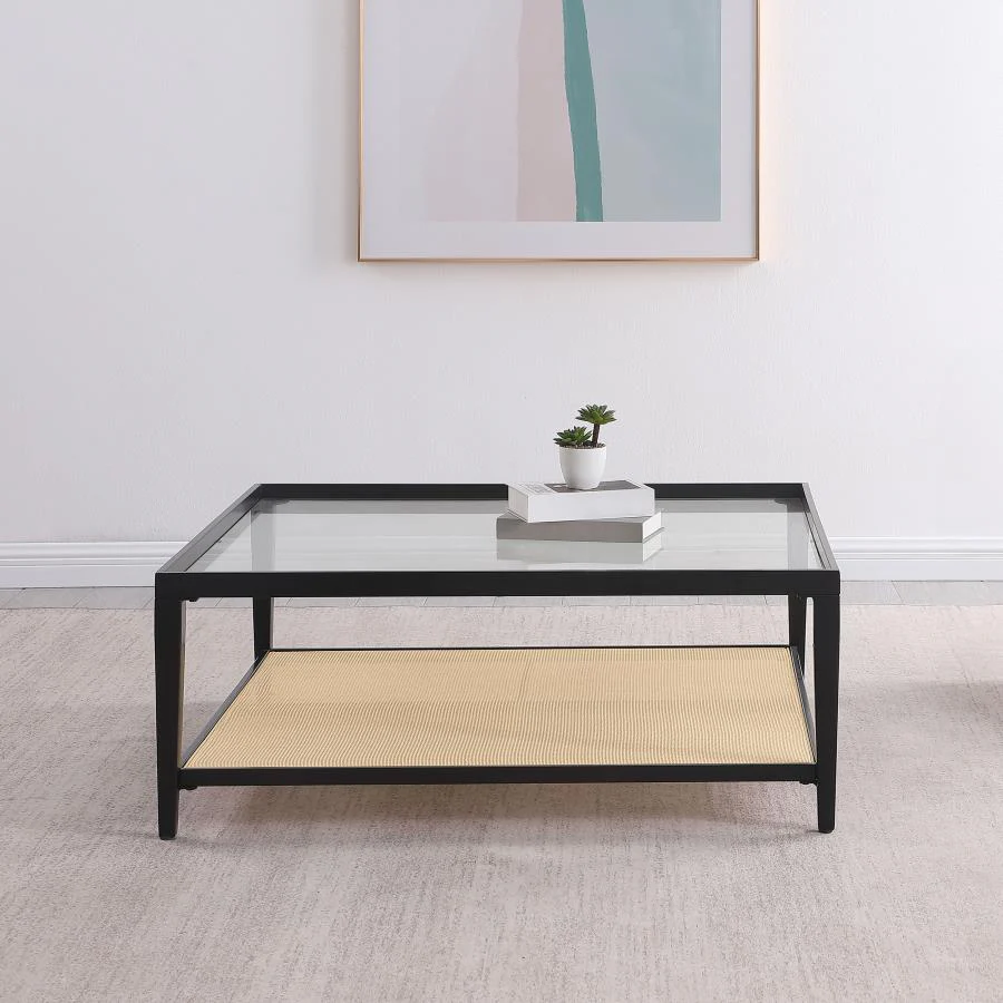 Amherst - Glass Top Metal with Cane Shelf Table - Image 2
