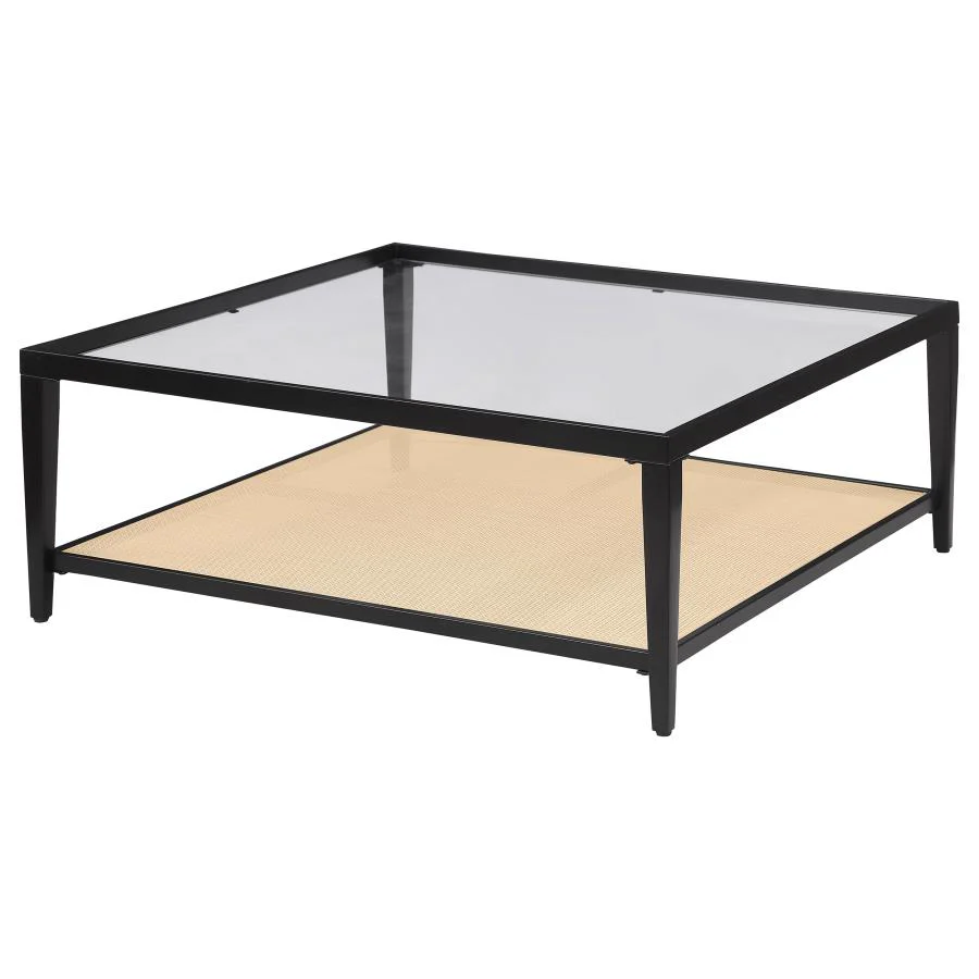 Amherst - Glass Top Metal with Cane Shelf Table - Image 4