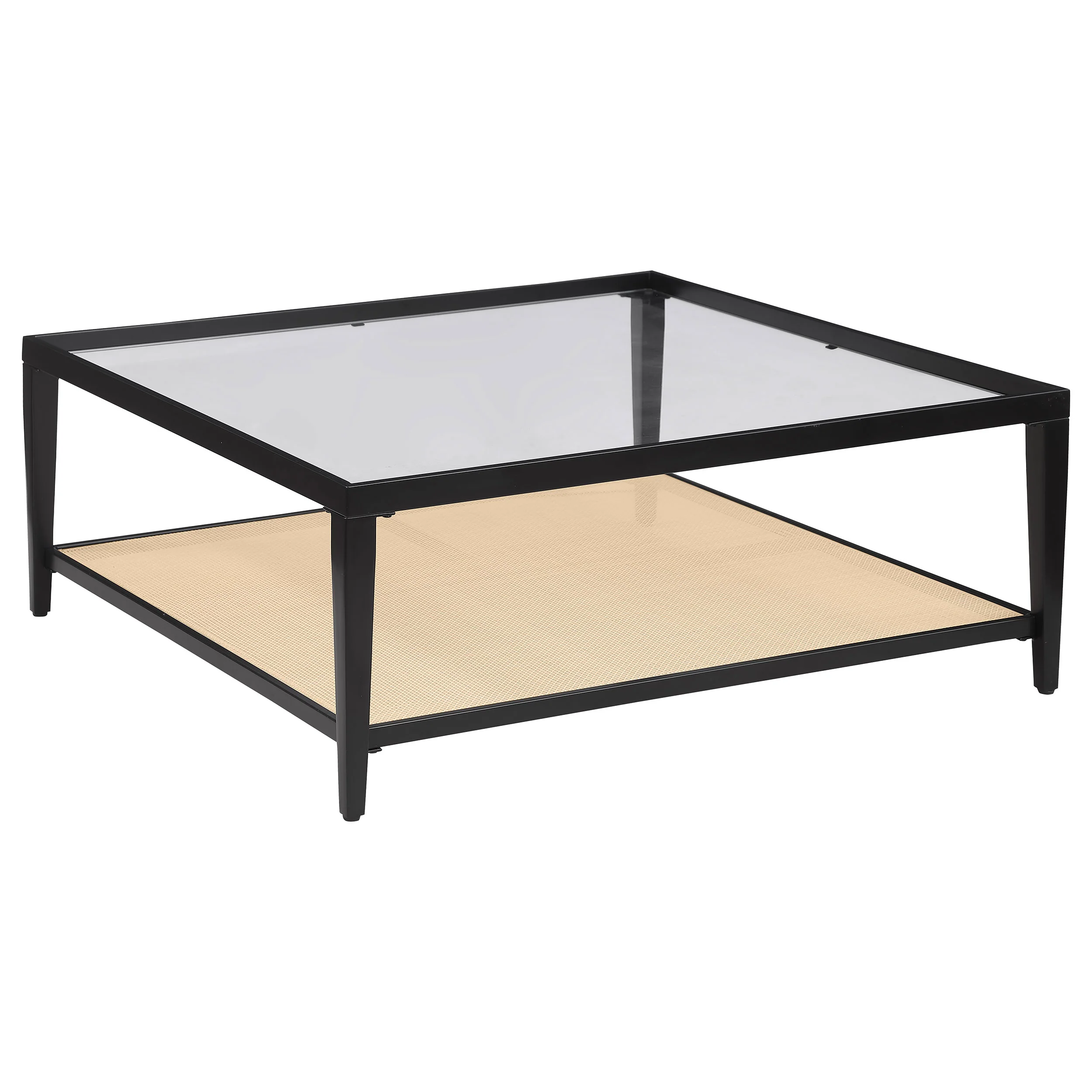 Amherst - Glass Top Metal with Cane Shelf Table - Image 8