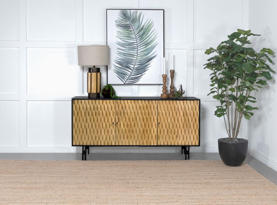 Aminah - 3 Door Wood Accent Cabinet - Natural And Black - Image 2
