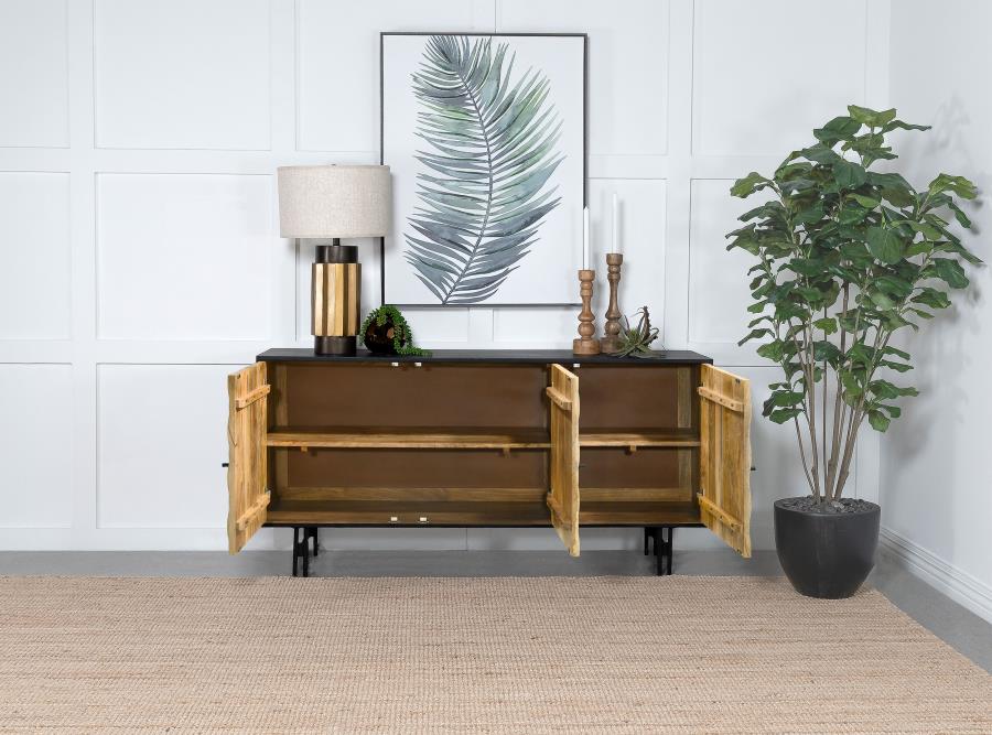 Aminah - 3 Door Wood Accent Cabinet - Natural And Black - Image 3