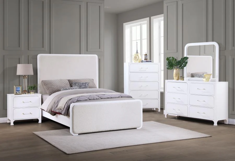 Anastasia Upholstered Panel Bed Pearl White - Image 16