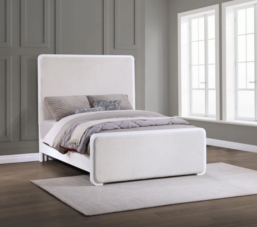 Anastasia Upholstered Panel Bed Pearl White - Image 2