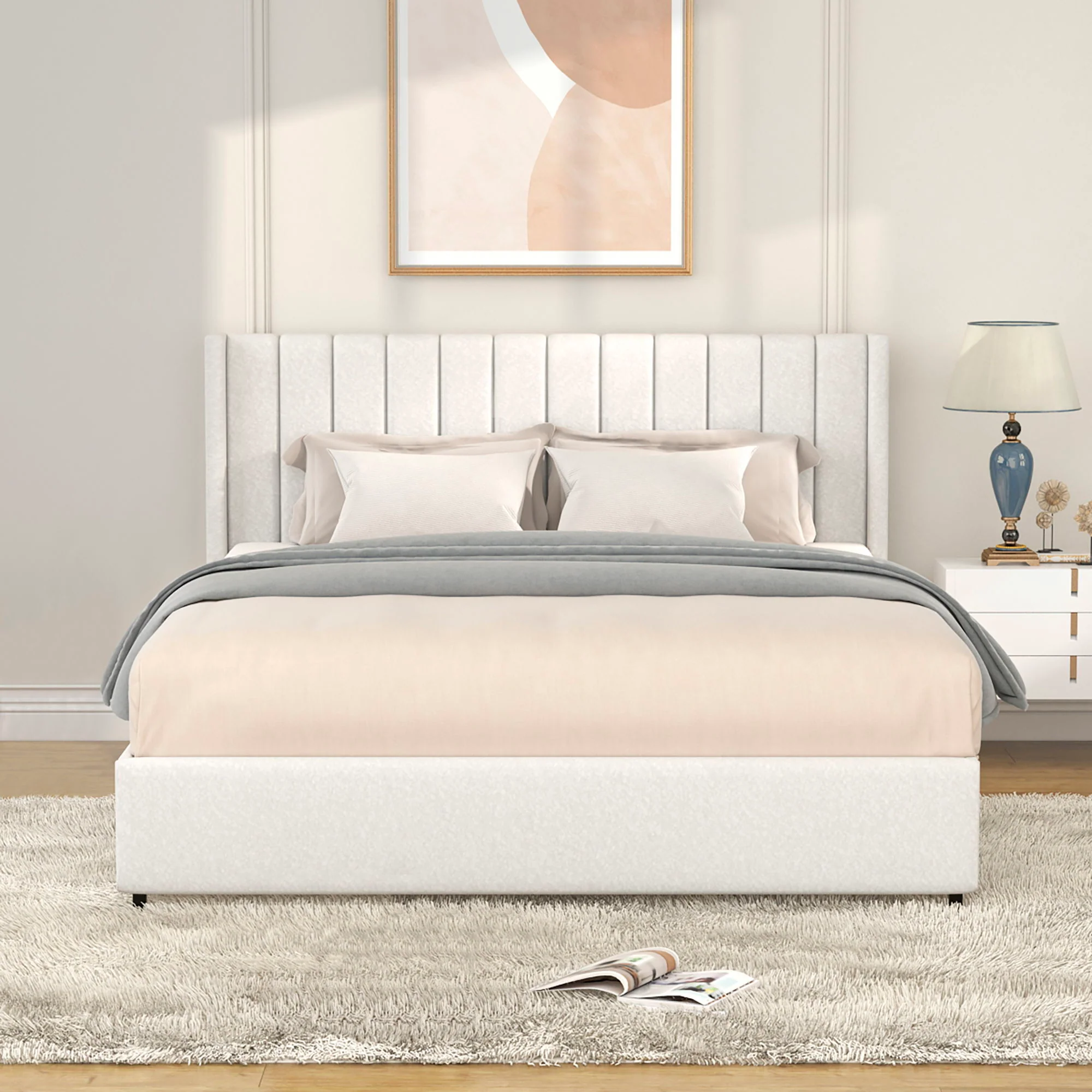 Anda - Boucle Upholstered Platform Bed With Patented Drawers Storage - Ivory - Image 3