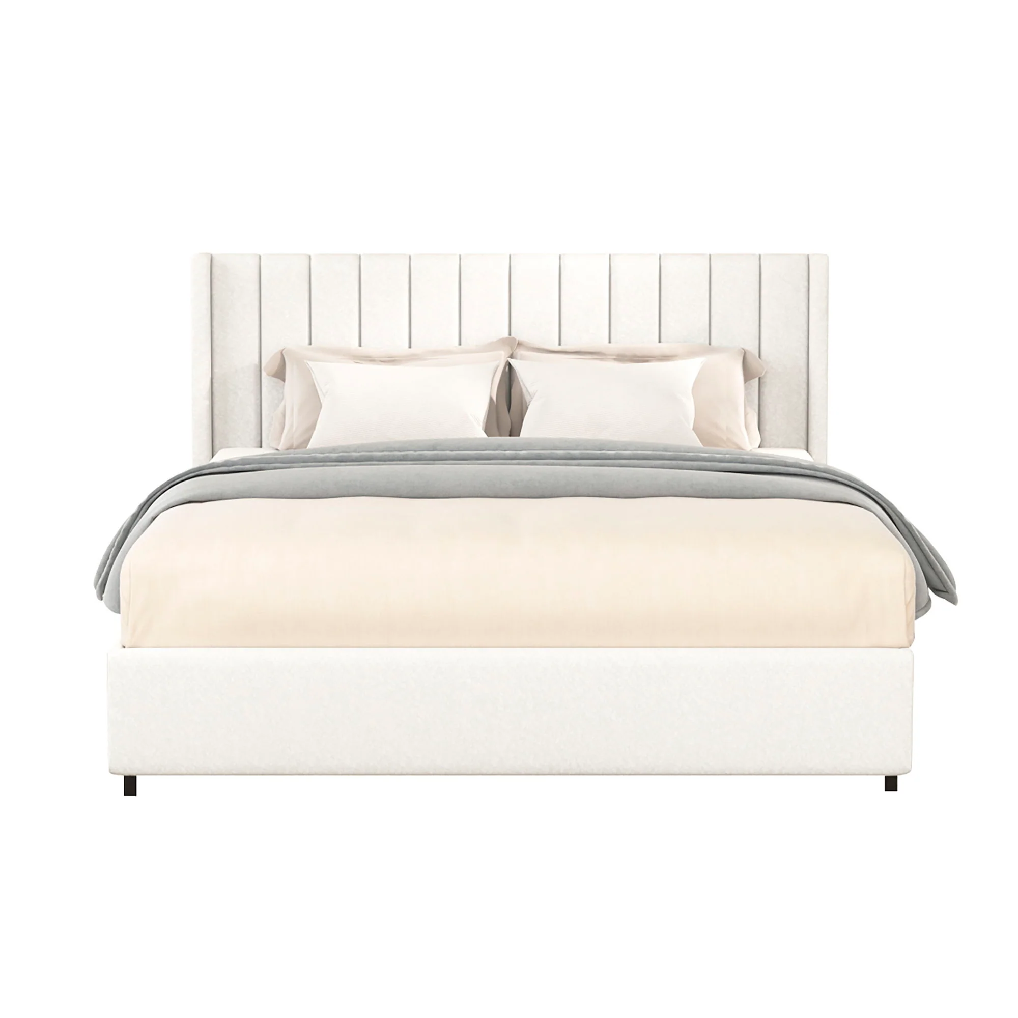 Anda - Boucle Upholstered Platform Bed With Patented Drawers Storage - Ivory - Image 7